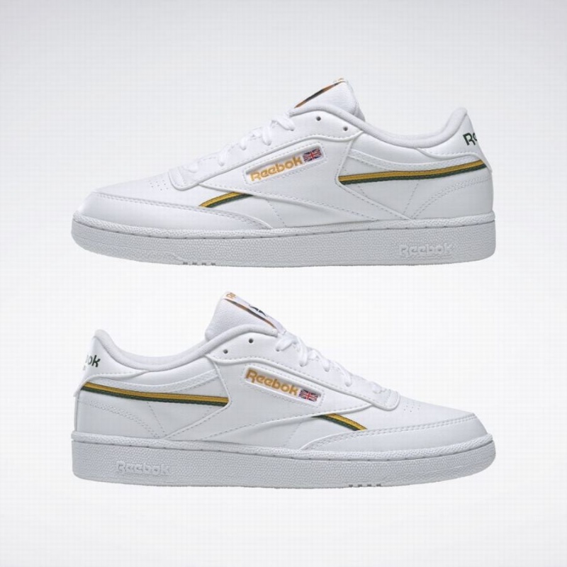 Reebok Club C 85 Vegan Men's Shoes White Gold Dark Green | PPK9226KP