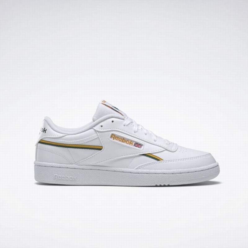 Reebok Club C 85 Vegan Men\'s Shoes White Gold Dark Green | PPK9226KP