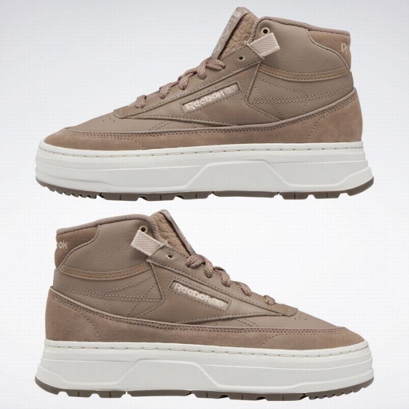 Reebok Club C Geo Mid Women's Shoes Grey Brown | ONT463XK